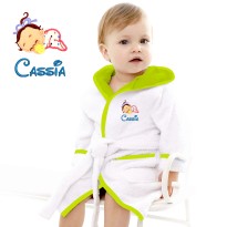 Baby and Toddler Cute Baby Sleeping Cartoon Design Embroidered Hooded Bathrobe in Contrast Color 100% Cotton
